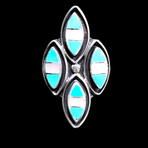 Turquoise Sterling Silver Native American Women's Statement Ring Size 7.5 - Picture 4 of 7